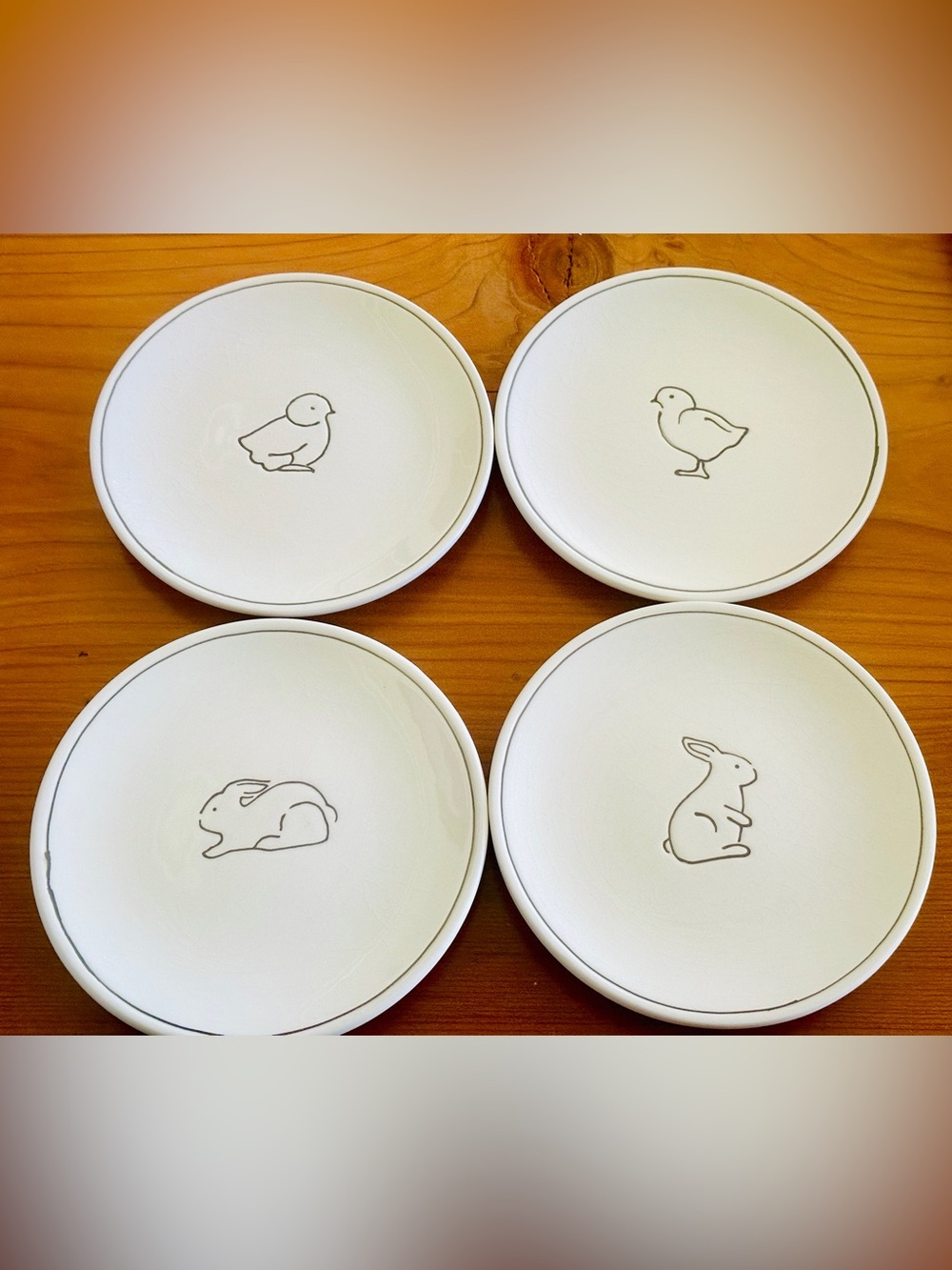 TAG Plates Set of 4 White Ceramic Bunny Chick Animal 7" Small App/Dessert Dishes
